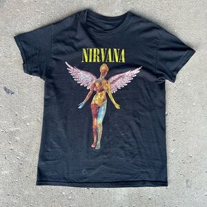 NIRVANA Black Tee with Colorful Angel Design